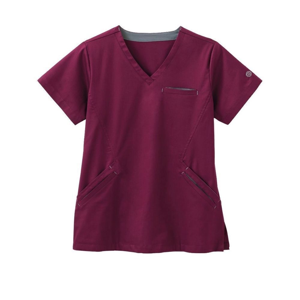 Bio™ 19021 Womens Stretch Angle V-Neck Scrub Top. Maroon Size XL‎